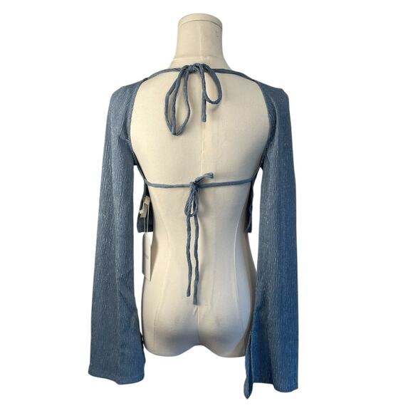 NWT Revolve x Rumer Tucker Blue Long Sleeve Cropped Top Womens Size Extra Small - Picture 3 of 7